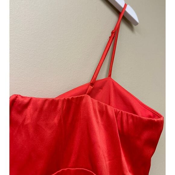 Bisou Bisou y2k Spaghetti Strap Red Coral Satin Bustier Party Dress Size 14 - Picture 6 of 13